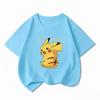 Potdemiel Kids Cotton Tshirt Cute Pikachu Cartoon Print Summer Short Sleeve Breathable Crew Neck Boys Girls Casual Tops