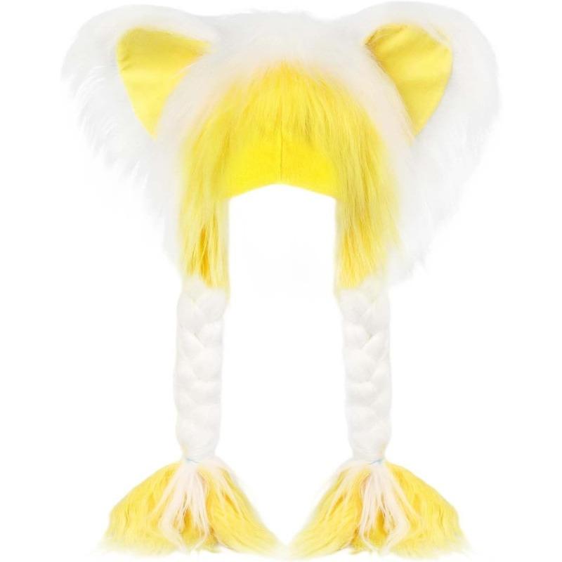 Sevimli Peluş Kedi Şapka, Örgülü Yumuşak Tüylü Hayvan Kulaklı Şapka Kışlık Sıcak Kulaklıklar Baş Maskesi Cosplay Aksesuarı