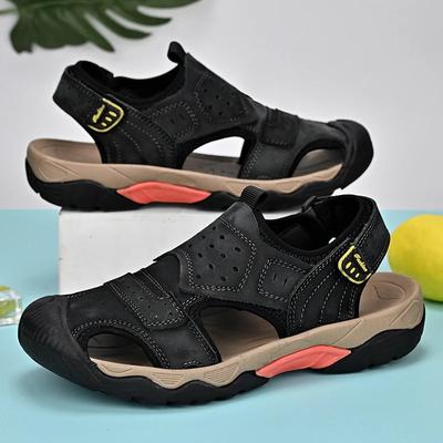 Mode Sommer Leder Sandalen Herren Outdoor Strand Flats Atmungsaktive Freizeitschuhe Mann Echtes Leder Sommer Schuhe Leichtgewichtige Sandalen