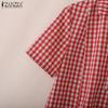 ZANZEA Women Turn Down Collar Casual Short Sleeve Grid Print Dress