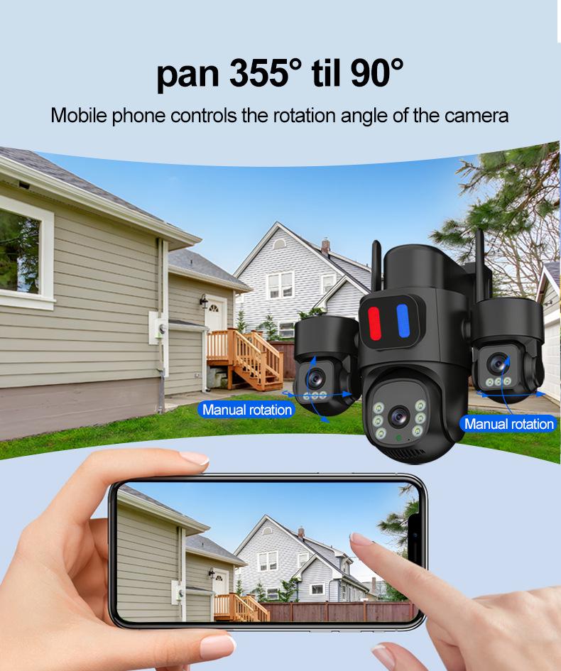 4G Solar-Powered HD Wireless Outdoor Camera with Triple-Lens WiFi Network Monitoring