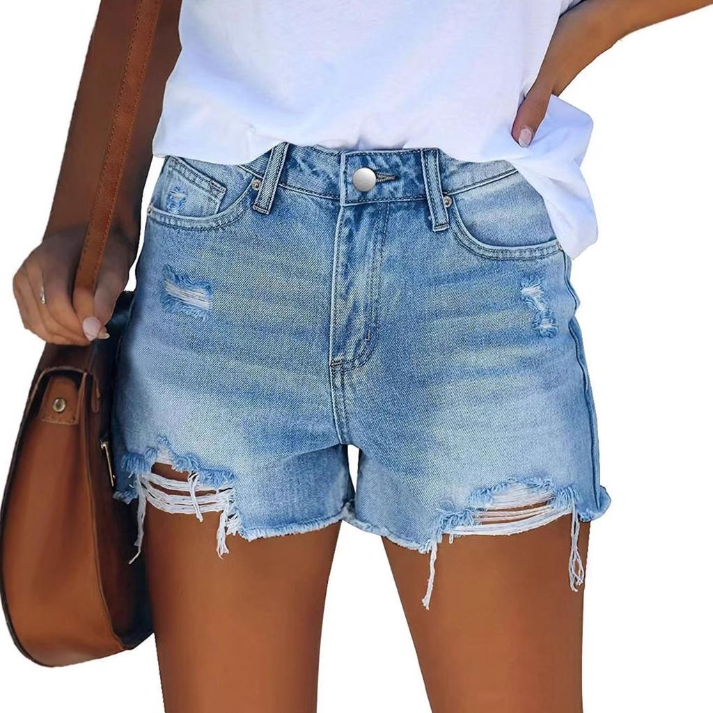 Pantaloni scurți la modă cu talie înaltă, versatili, din denim clasic pentru femei