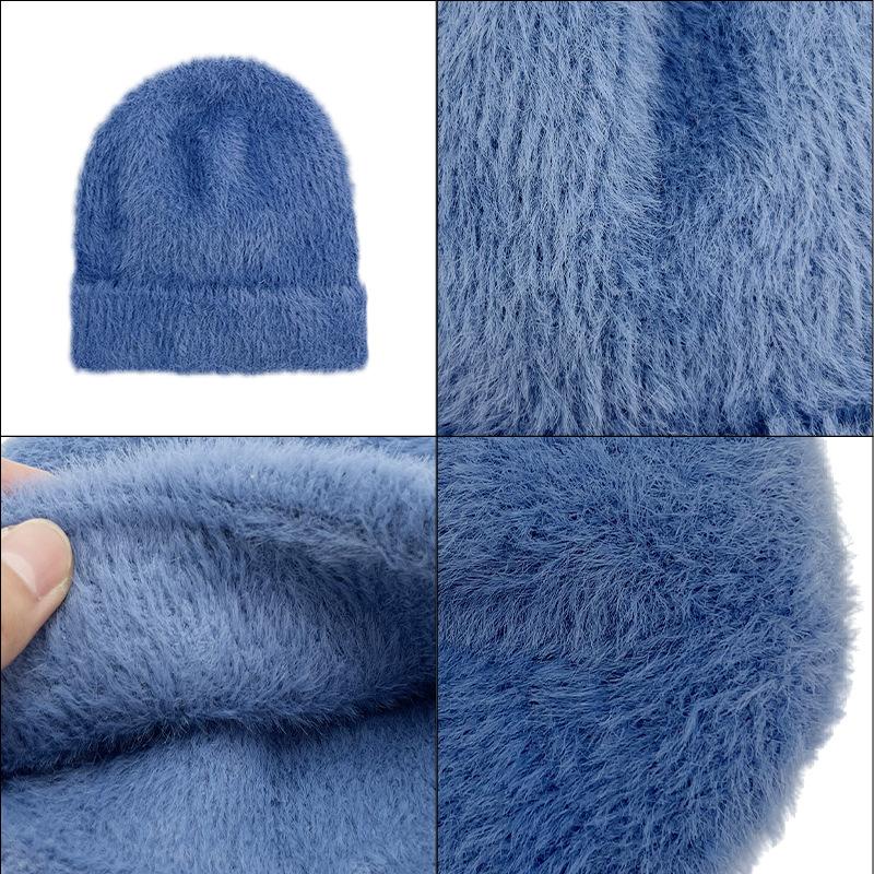 Winter Imitation Mink Hair Children's Knitted Hat, Solid Color Imitation Rabbit Hair Wool Hat for Boys and Girls Outdoor Warm Cold Hat