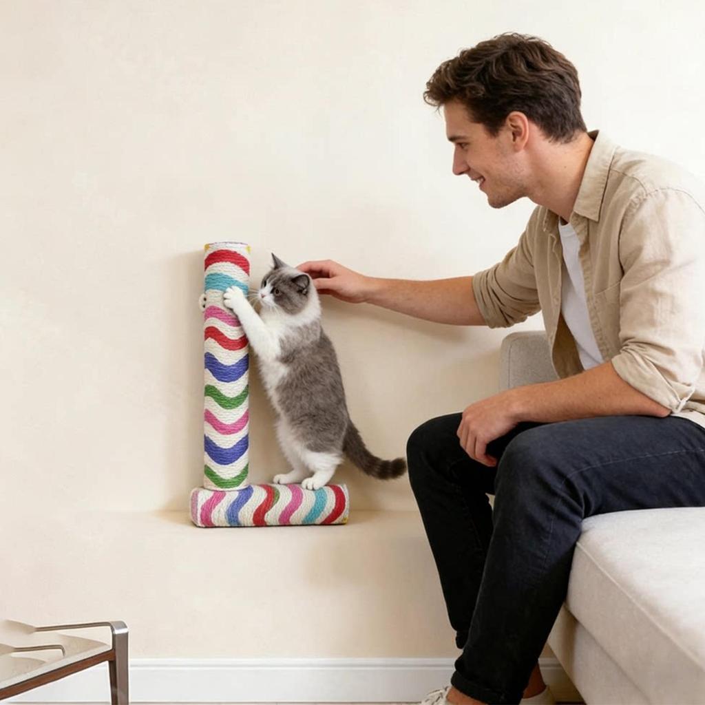 Wall Mounted Cat Scratcher 11.81in No-Drill Thickened Kitten Cat Toy Pet Climbing Scratcher Pole For Kitten Recreation