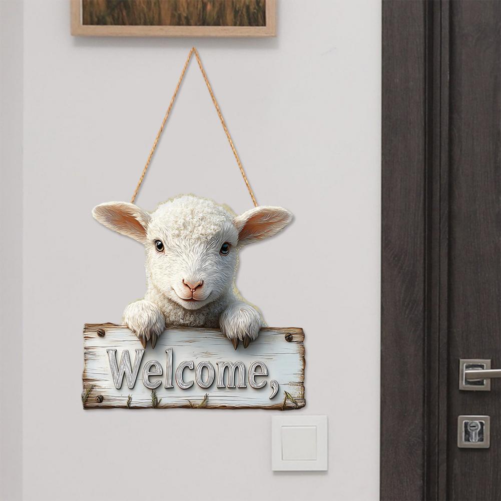 Wall Decoration Rustic Farmhouse Sheep Welcome Door Sign Indoor Outdoor Lamb Hanger Decoration Decorative Wall Plaque
