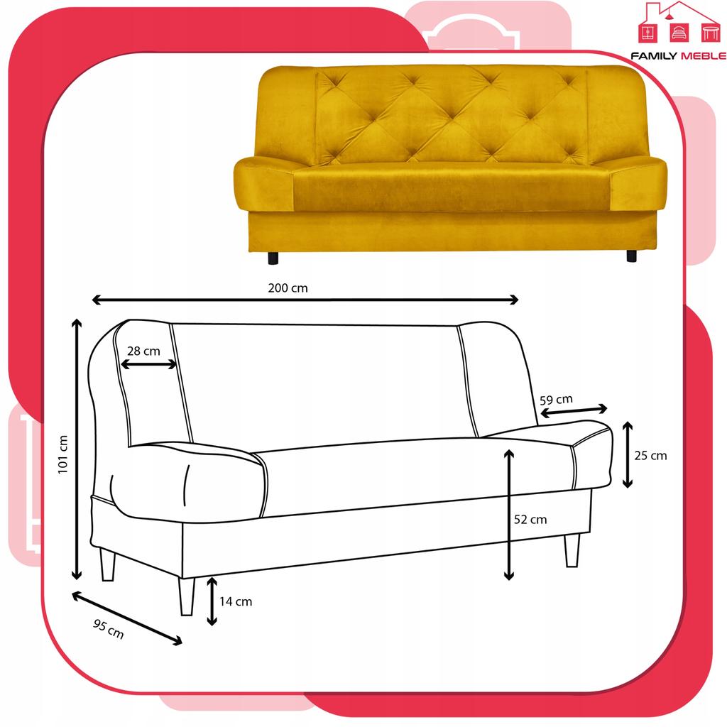 Kanapa sofa Sara Karo rozkładana wersalka spania bonell łóżko Family meble