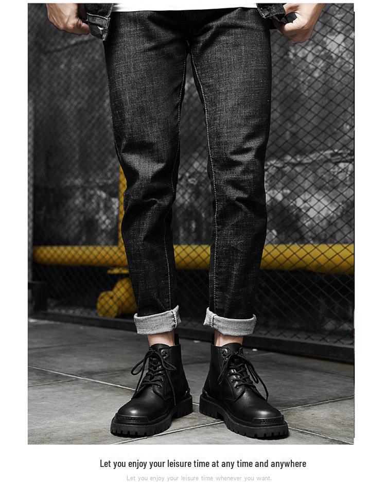 Men's Plus Velvet Leather Martin Boots, Large Sizes 45-48, Trendy Outdoor High-Top Short Boots