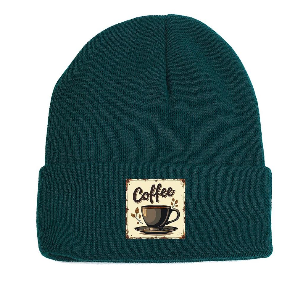 COFFEE Series Print Knitted Cap Beanie, Slouchy Leisure Knit Hat Beanie