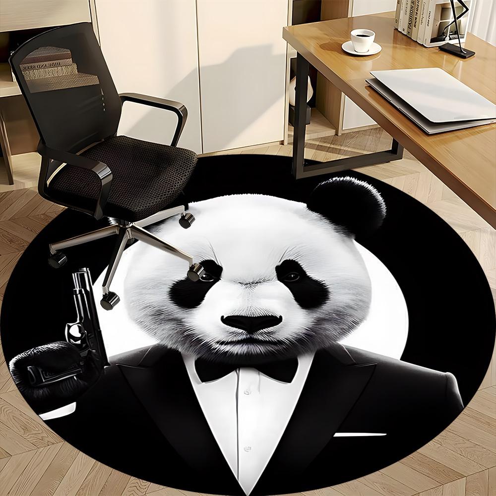 1pc Panda Print Chair Carpet for Office, Round Polyester Mat, Indoor Decor for Office, Easycare Fabric, Washable Non-slip Area Carpet