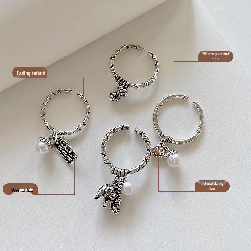 925 Silver Women's Sweet Smiley Pearl Abacus Ring - Non-Fading, High-End Design