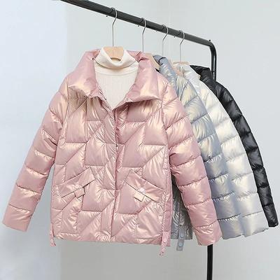 Damjacka Vinterparkas Dam Glänsande Dun Bomullsjackor Ståkrage Casual Varm Parkas Kort Kappa Dam Ytterkläder