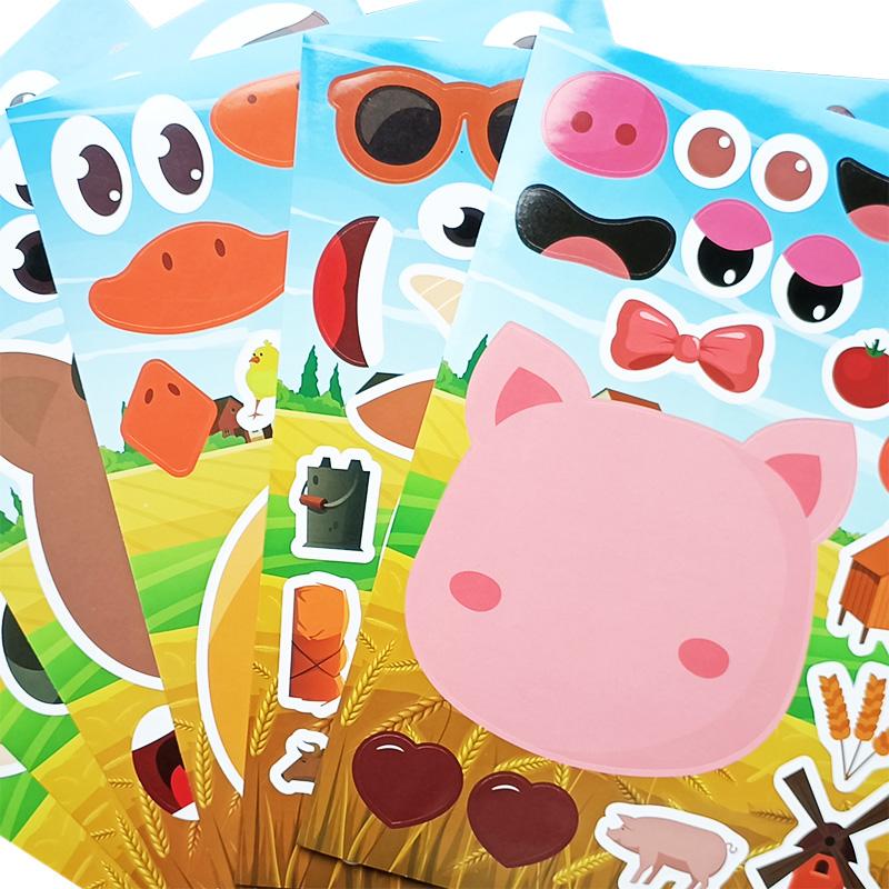 6 Sheetsset Farm Animals Assembled Sticker Kids Diy Make Animal Facial Expression Stickers Creative Toys Gift