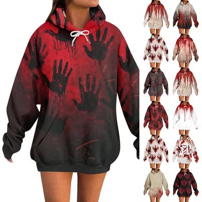 Dámska ležérna módna mikina s kapucňou a dlhým rukávom s halloweenskou potlačou