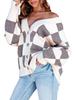 Autumn Winter Women's Casual Loose Checkered Checkerboard Plaid Collision V-neck Buttoned Long-sleeved Knit Cardigan Comfortable Long Sleeves Sweater
