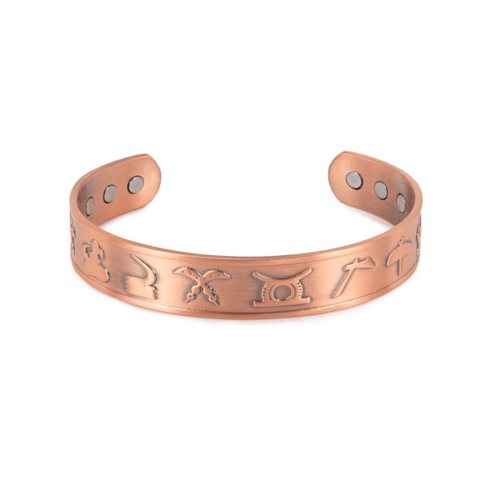 

Vinterly Pure Copper Bracelets Magnetic Adjustable Bangles Open Cuff Vintage Ancient Symbols Health Energy Jewelry Resizable