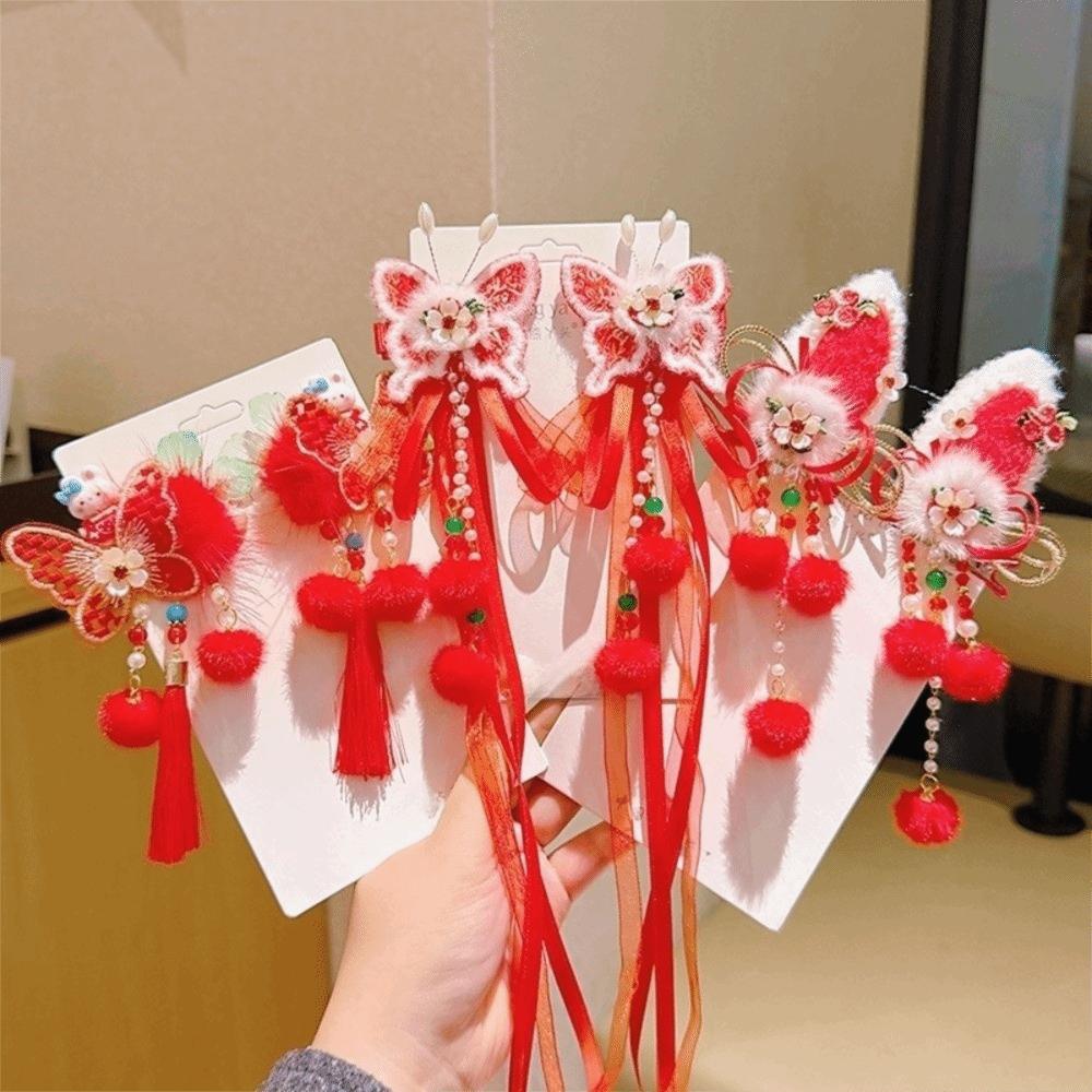 Bow Traditional Chinese Hair Clip Cute New Year Hair Accessory Tassel Hairpin  Children's Parties