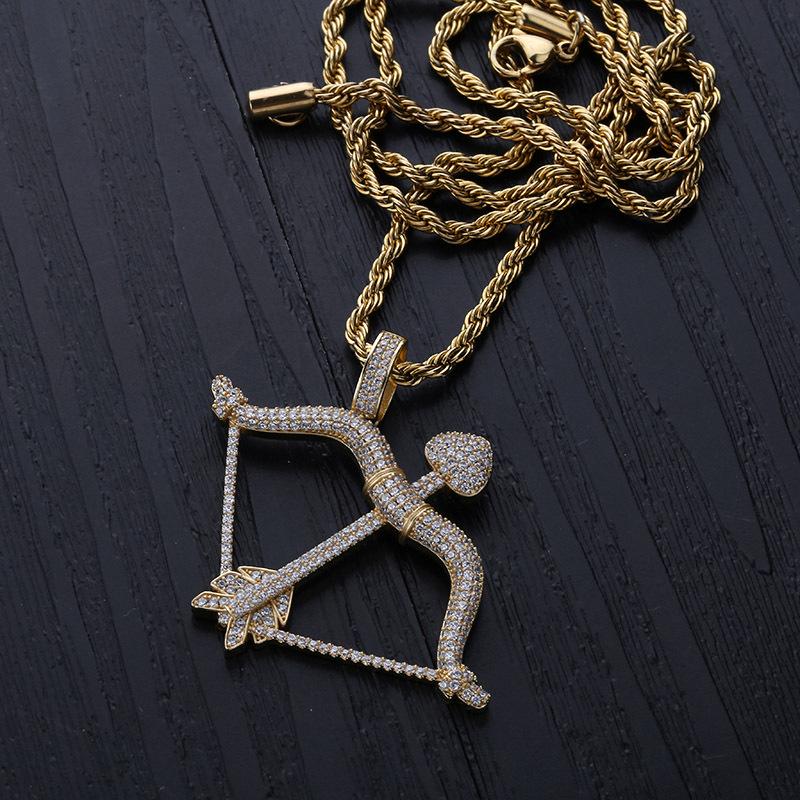European-American Hip-Hop Cupid's Arrow Zirconia Pendant Necklace