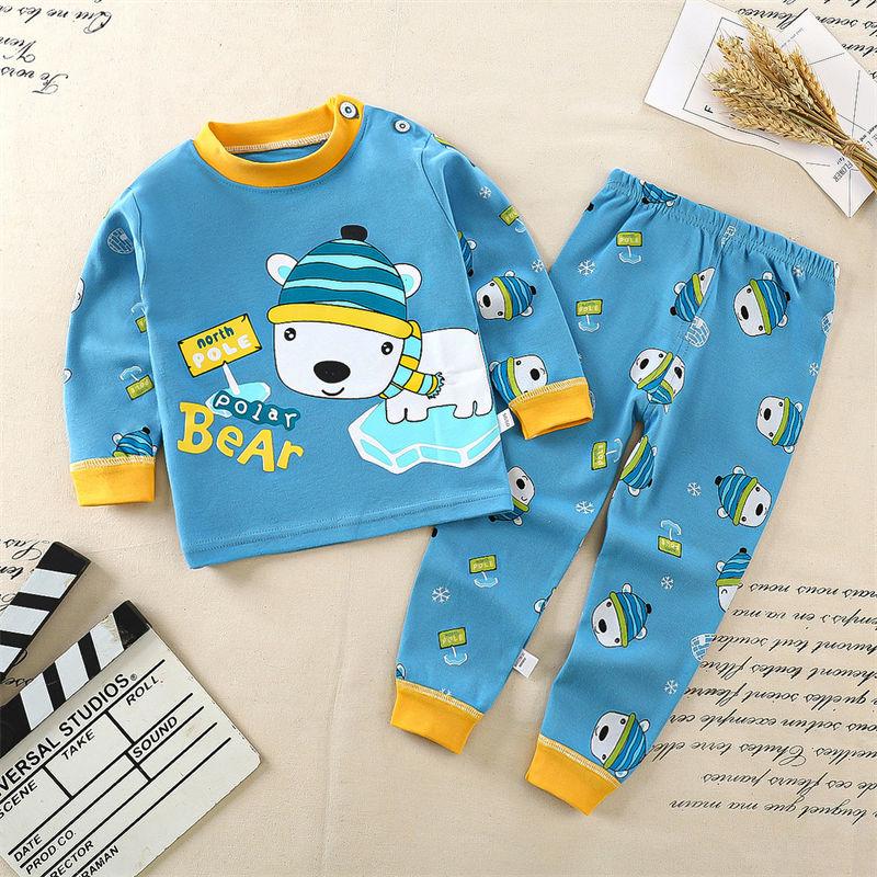2026 Summer Children Long Sleeve Pant Underwear Set Baby Spring O-Neck Cartoon Cotton Pajama Set Home Wear Clothing for Girl Boy
