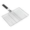 BBQ Grilling Basket Stainless Steel Folding Reusable Heat Resistant Wooden Handle Barbecue Rack for