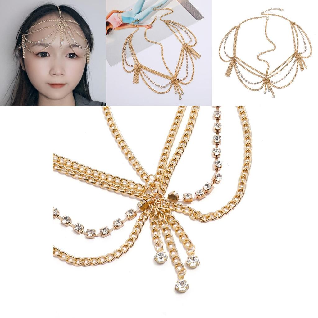 Elegant Rhinestone Multi Layer Chain Tassel Design Women Jewelry Headwear For Bridal And Summer Party Decor