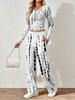 Spring and Autumn digital print women's V-neck long sleeve pants set, comfortable, casual, versatile, slim fit two-piece set