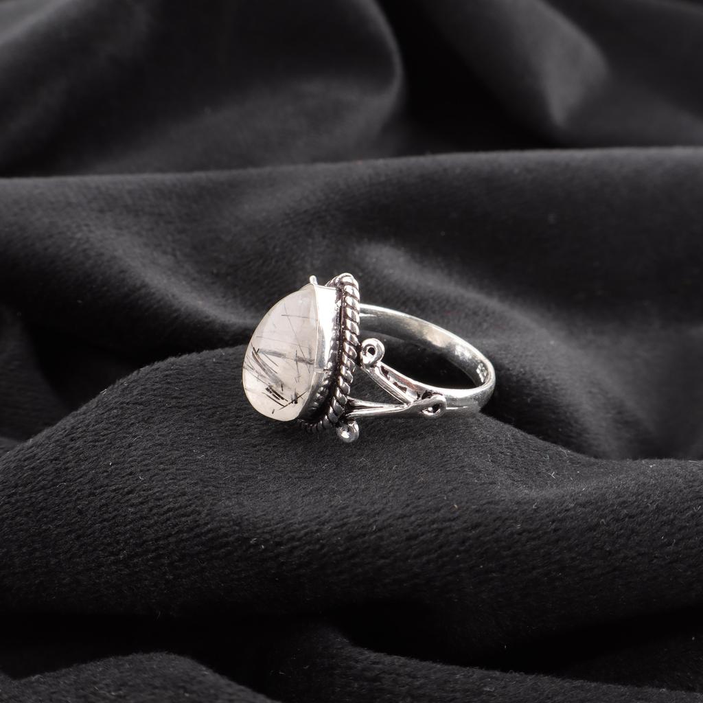 Black Rutile Gemstone Jewelry, 925 Solid Sterling Silver Ring, Beautiful Silver Ring, Handmade Bohemian Jewelry For Wedding Gift