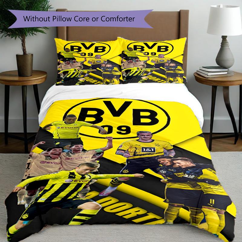 3pcs Duvet Cover Set (1*Duvet Cover + 2*Pillowcase, Without Core), Borussia Dortmund Print Bedding Set, Bedroom Decor, All‑Season, Birthday Gift