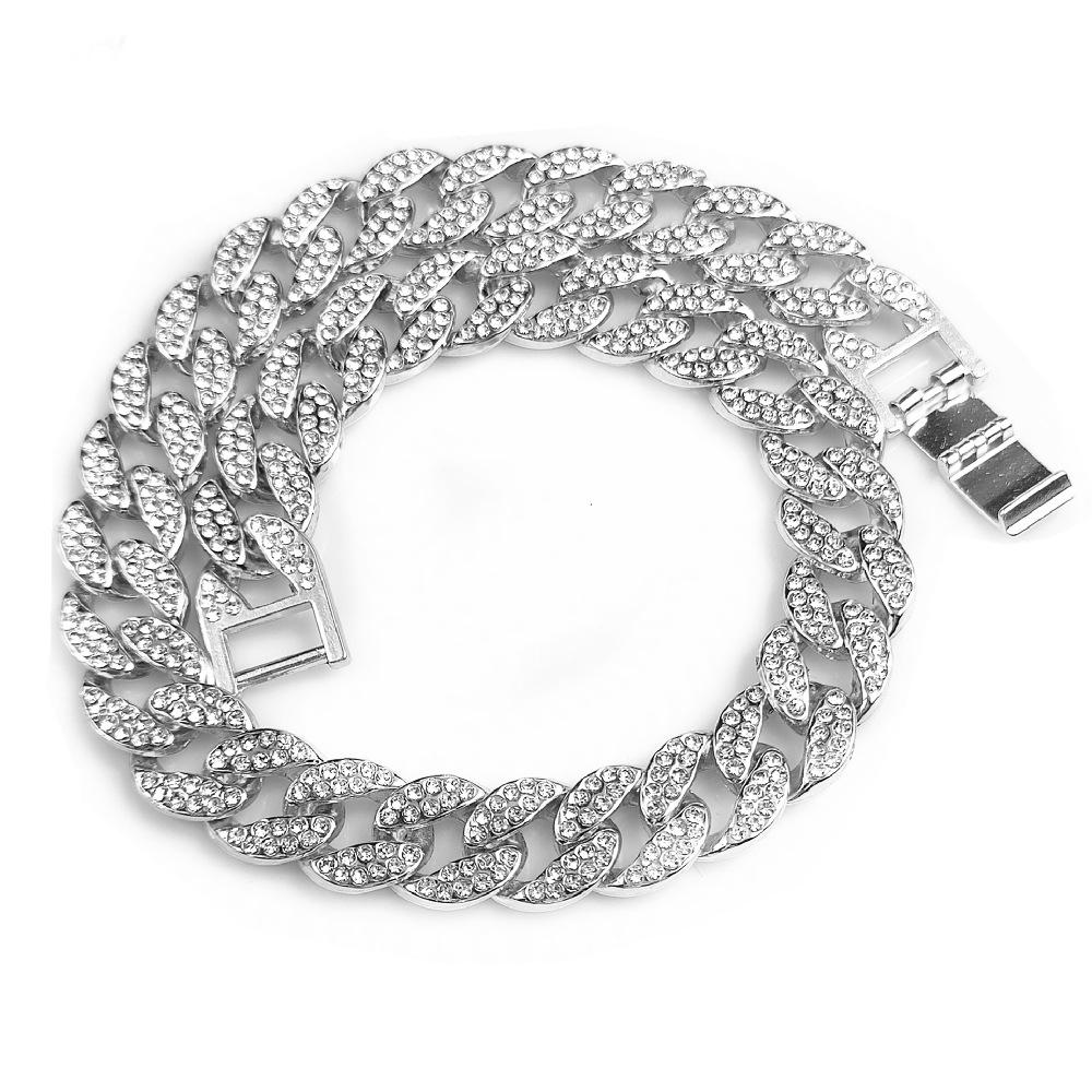 15mm Gold Hundekette Halsband Luxus Diamant Kubanische Gliederkette Kristall Halskette Langlebiges Hundehalsband für Kleine Mittlere Große Hunde Katzen