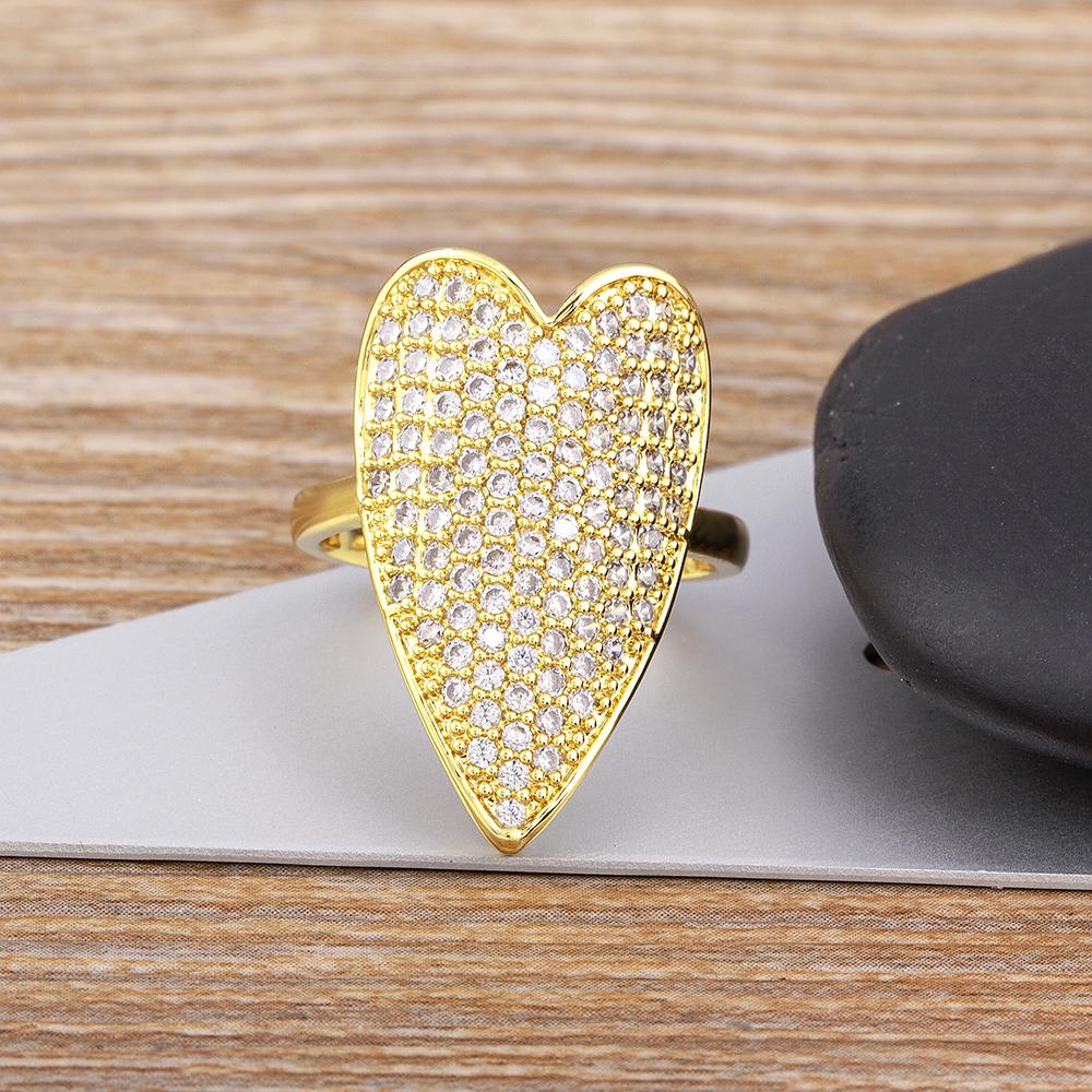 Nidin New Arrival Heart Shape Shiny Cubic Zirconia Gold Plated Ring Women's French Romantic Wedding Ring Jewelry Exquisite Gifts