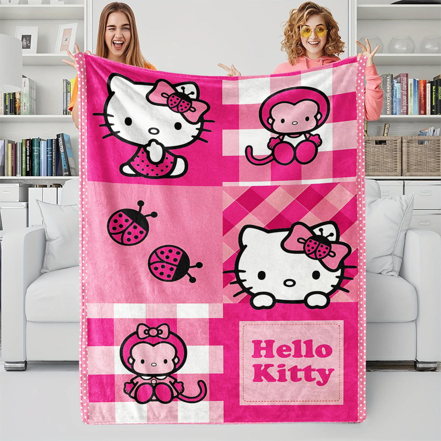 Hello Kitty Printed Flannel Blanket, Soft Cozy Fluffy Throw for Bed, Sofa Living Room 130cmx150cm