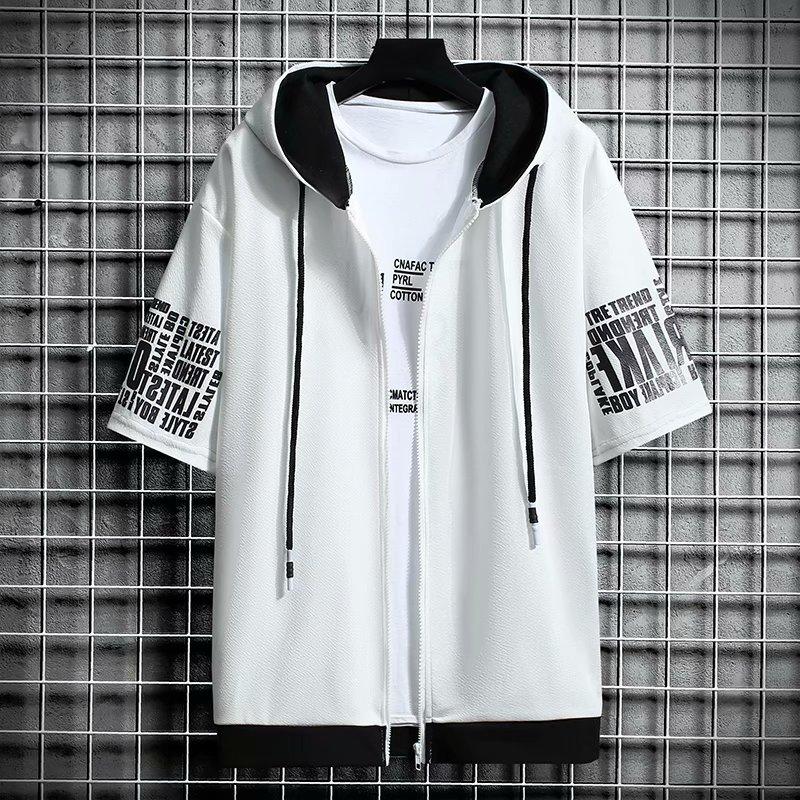 Fashion Men s Hoodies Summer T Shirt Hood Casual Hooded Short Sleeve M белый