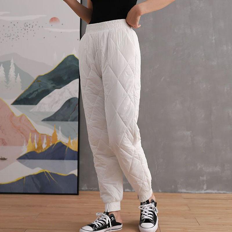 

Зимние теплые пуховые хлопковые брюки, женские свободные шаровары с высокой талией, однотонные утепленные повседневные брюки 2024 2XL белый