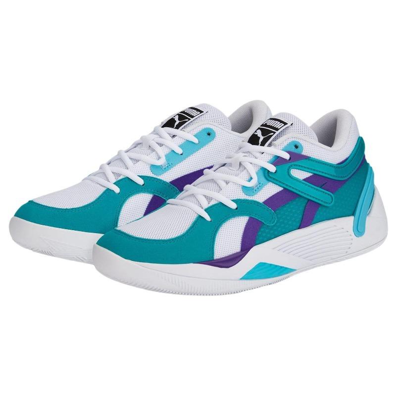 PUMA Men's White Blue TRC Blaze Court Low Top Basketball Shoes 376582-17