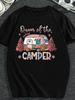 Queen of The CAMPER T-Shirt for Plus Size Women - Featuring a Graphic of a Camper Van, Trees, And a Campfire, This Relax