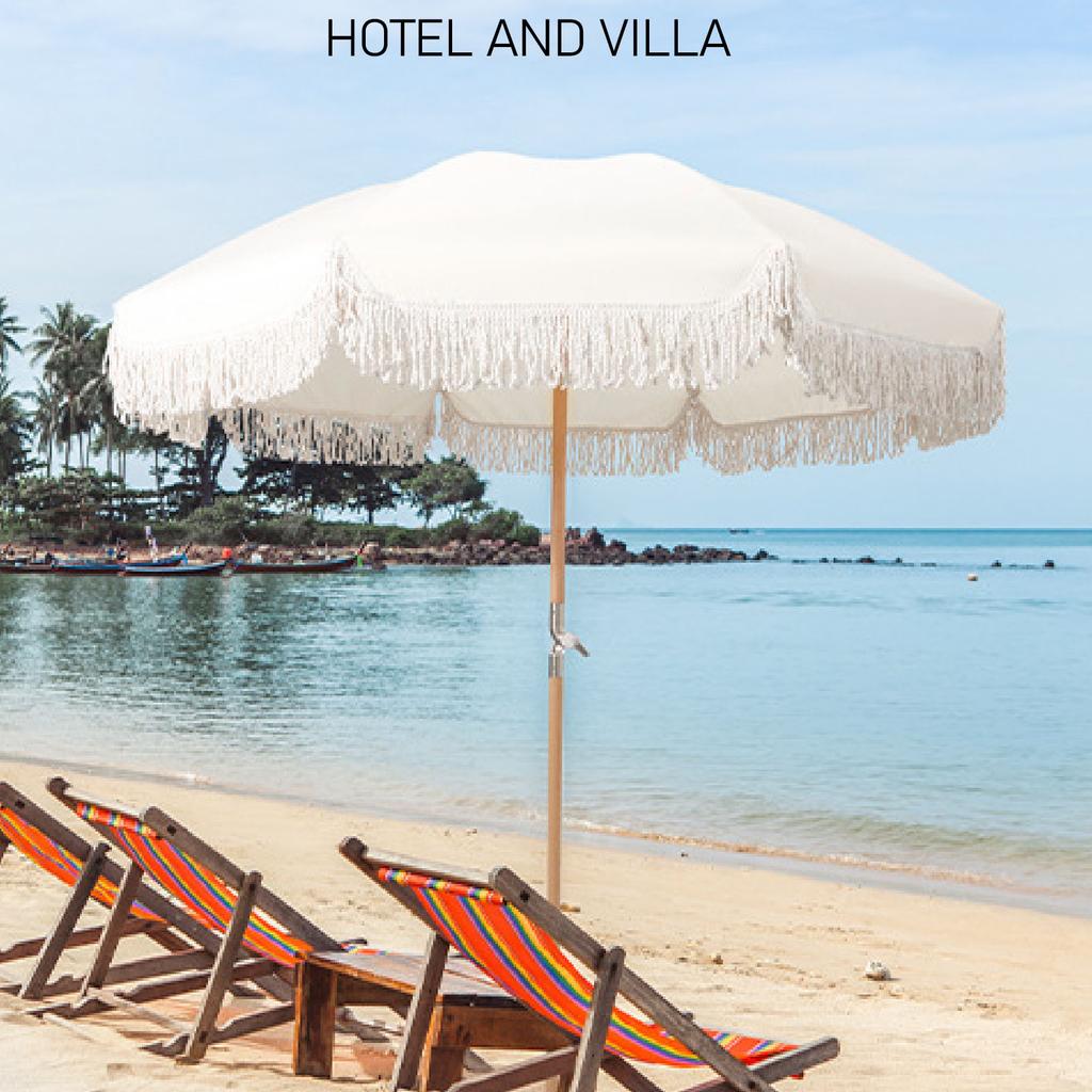 Patio Umbrella 8 Fiberglass Ribs Table Umbrella Easy Assembly Polyester Fabric UV Proof Wooden Pole with Carry Bag for Garden