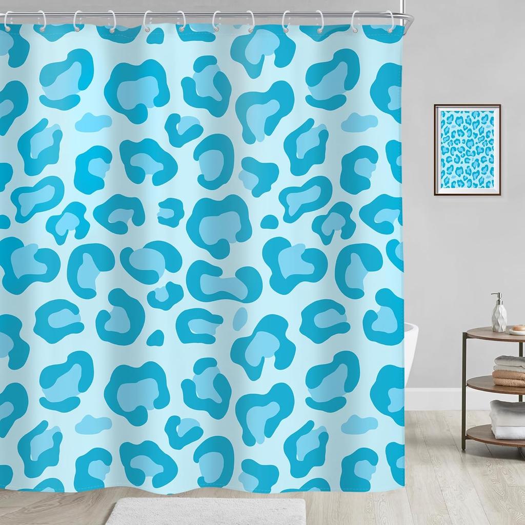 Blue Leopard Print Shower Curtain with Hooks – Modern Abstract Design, Trendy Bathroom Decor for Minimalist Space