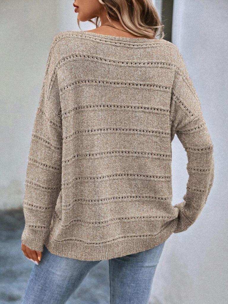 2026 Autumn/Winter Women's European Style Loose Knit Hollow Sweater - Round Neck, Long Sleeve, Casual Pullover
