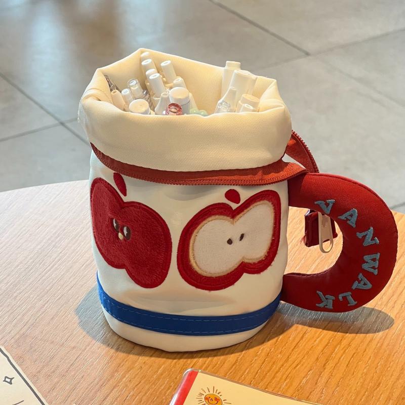 Cute Vertical Bucket Tea Cup Pencil Case Student Large Capacity Stationery Storage Bag Handheld Portable Pen Pouch Storage Box