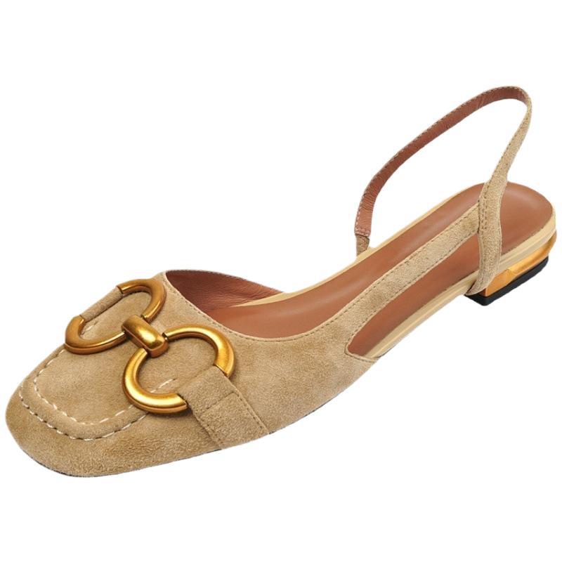 ins retro style~ 2025 new flat-soled sandals women's summer bag head thick heel horse buckle low heel single shoes Muller shoes