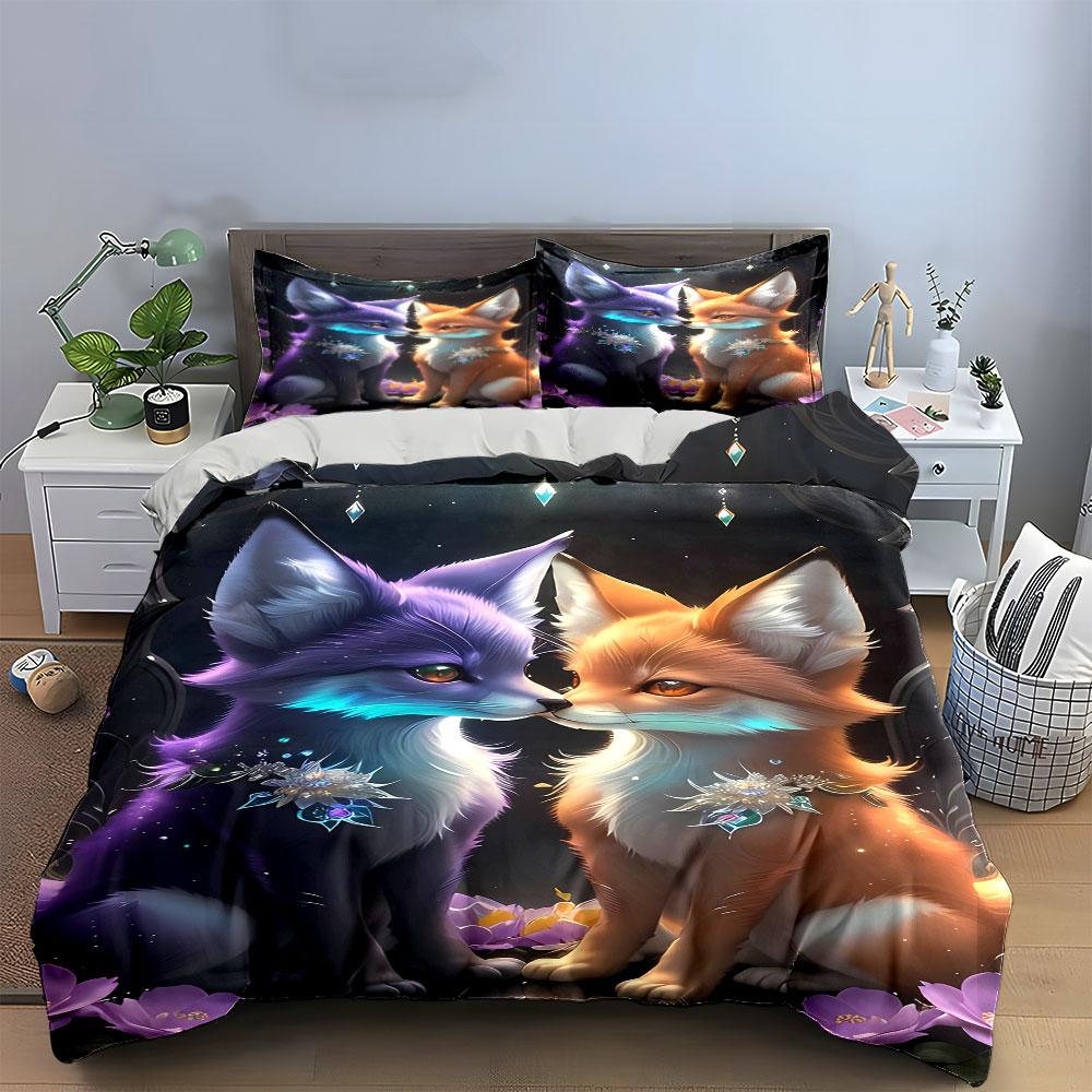 Purple and Orange Foxes. Bedding Sets Duvet Cover Sets Duvet Covers Pillowcases(1 * Duvet Cover 2 * Pillowcases Without Duvet Insert)