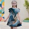 Girls Round Neck Flutter Sleeve Colorful Gradient Printed A Line Flared Dress
