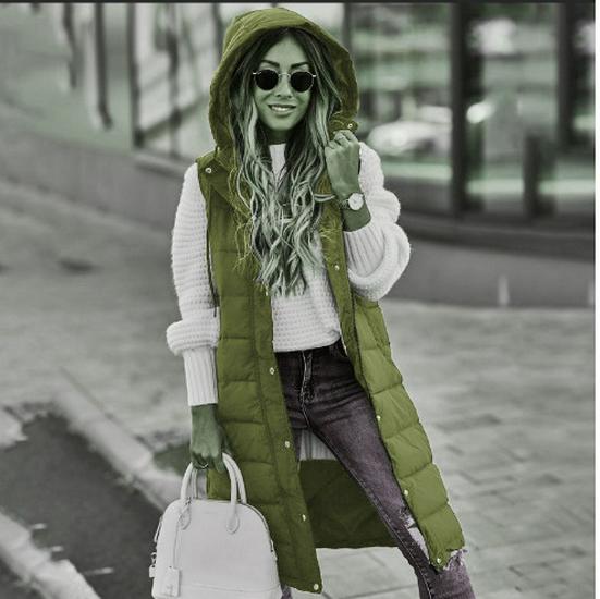 Q024 Lässige einfarbige ärmellose Baumwollweste mit Kapuze und Slim-Fit