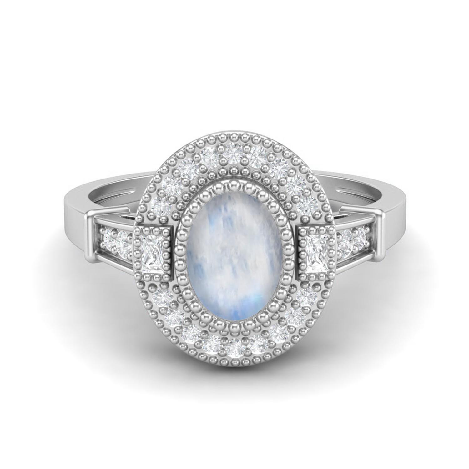 

1.48 Ctw Oval Shape Moonstone 925 Sterling Silver Solitaire Halo Women Bridal Ring 6 белый