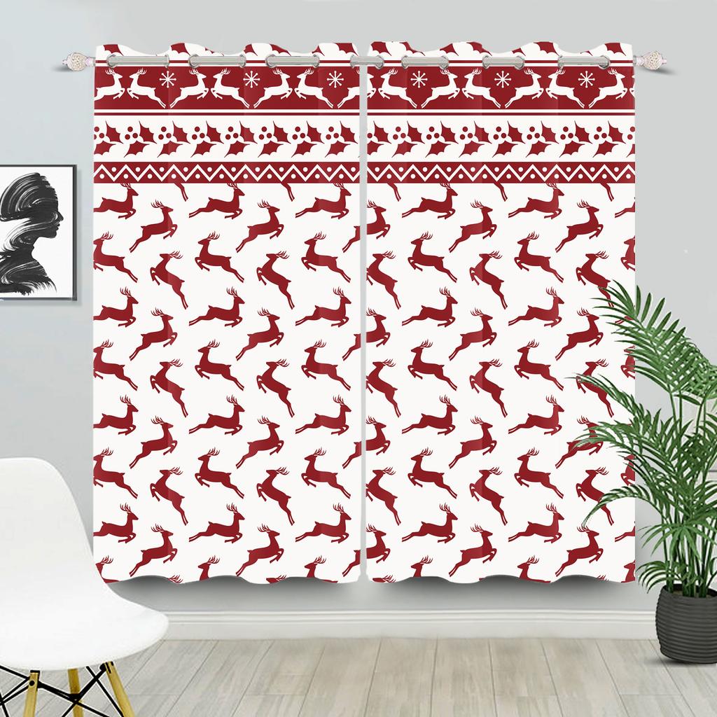 Christmas Home Window Curtains Red White Festive Printed Living Room Bedroom Holiday Decor Drapes Curtain With Grommet Polyester Ideal For Area