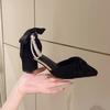 Baotou sandals women's medium heel summer new pearl bow thick heel pointed high heel single shoes