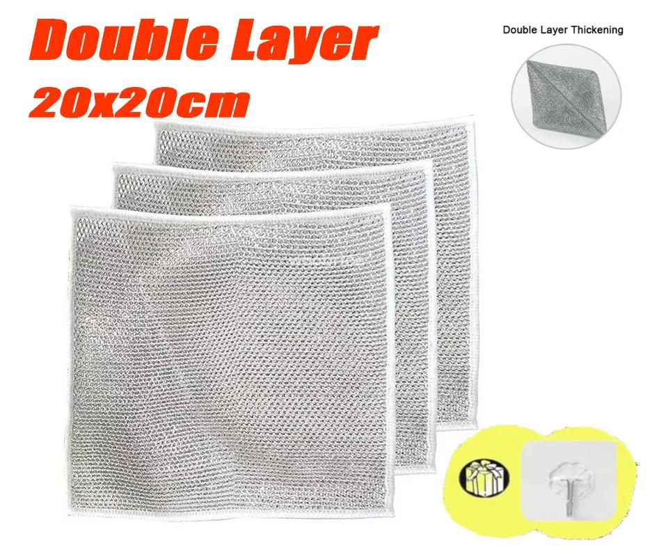 Double Sided Iron Scrubber Stick Scraper Magic Cleaning Cloth Dish Washing Towel Metallic Silver Steel Wire Rags Wipes 1-20pcs