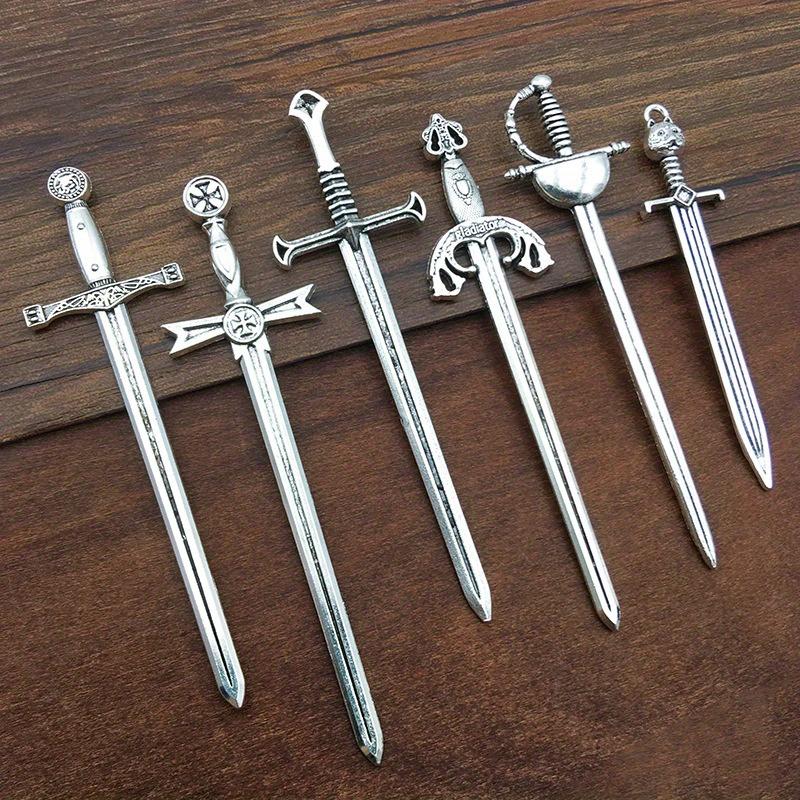 6PCS DIY Alloy Accessories Retro Tibetan Silver Sword and Sword 6 Styles Long Sword Accessories Cosplay Western Sword