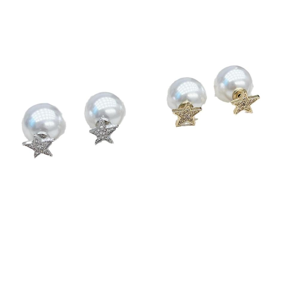 Elegant Diamond Star Pearl Earrings - Luxurious, Versatile Design for Women