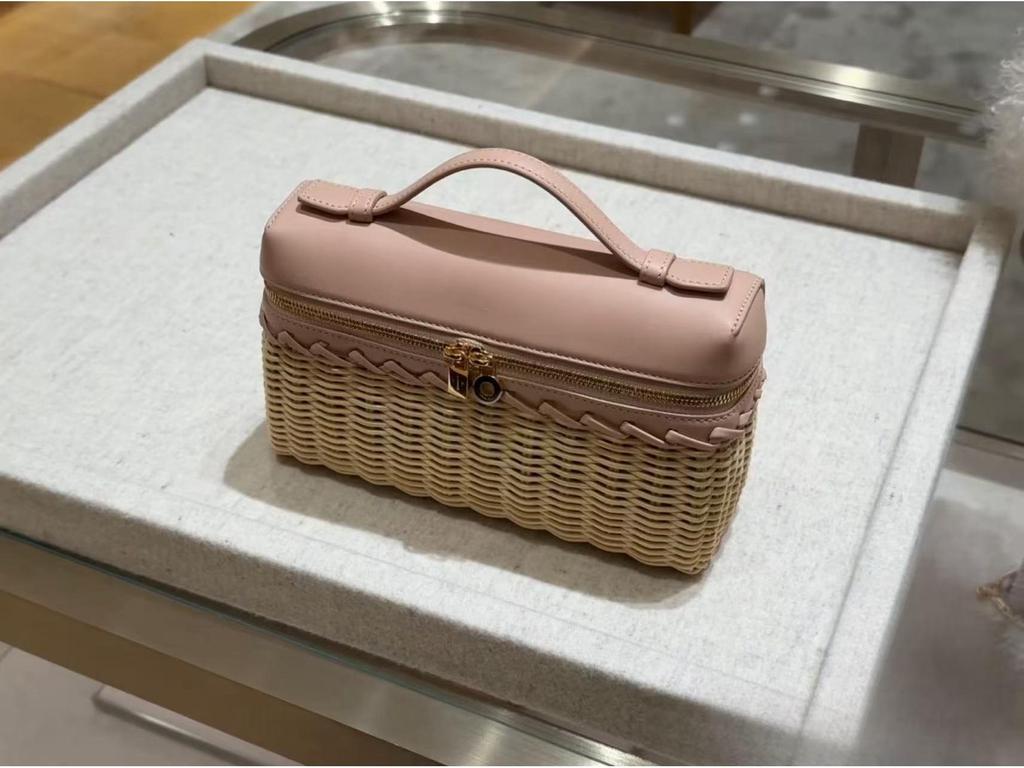 Bamboo & Rattan Handwoven Leather Crossbody Lunch Bag for Women