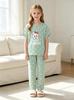 Girls Pajama Set, Cute Rabbit & Polka Dot Short Sleeve Top & Long Pants, Soft Sleepwear for 8-12 Years
